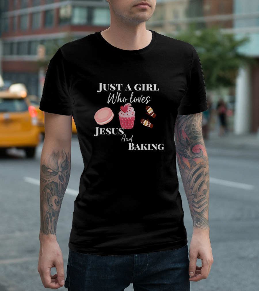 Just A Girl Who Loves Jesus And Baking Cupcake Macaron Oven Mitts T-Shirt
