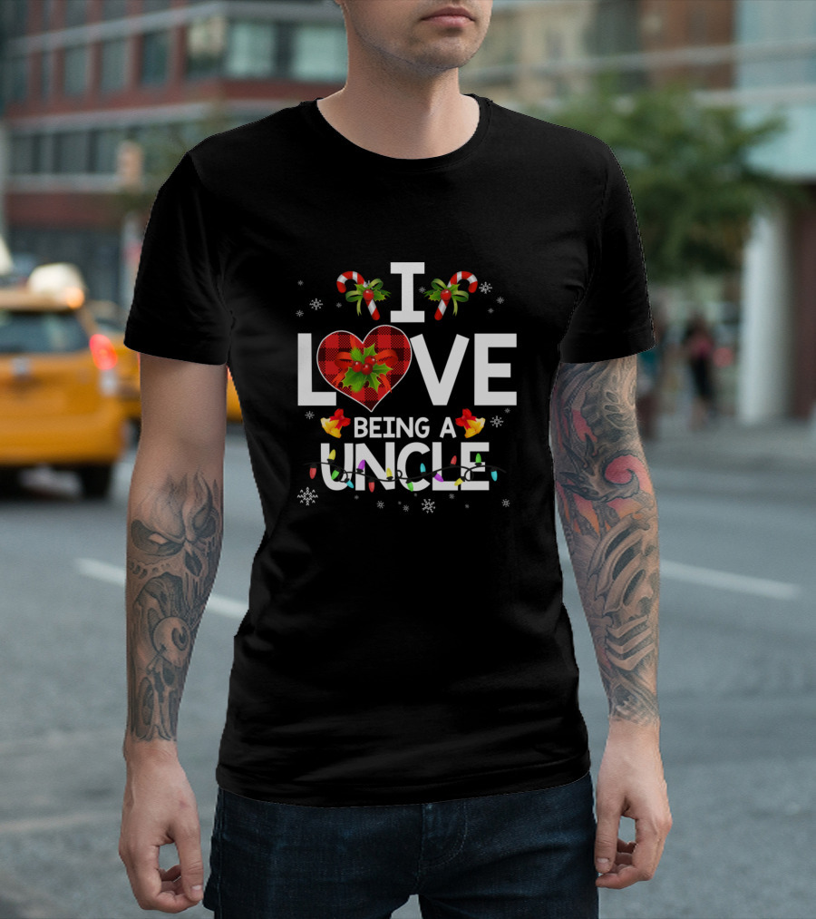 I Love Being a Uncle Christmas Candy Cane Lights Wreath T-Shirt
