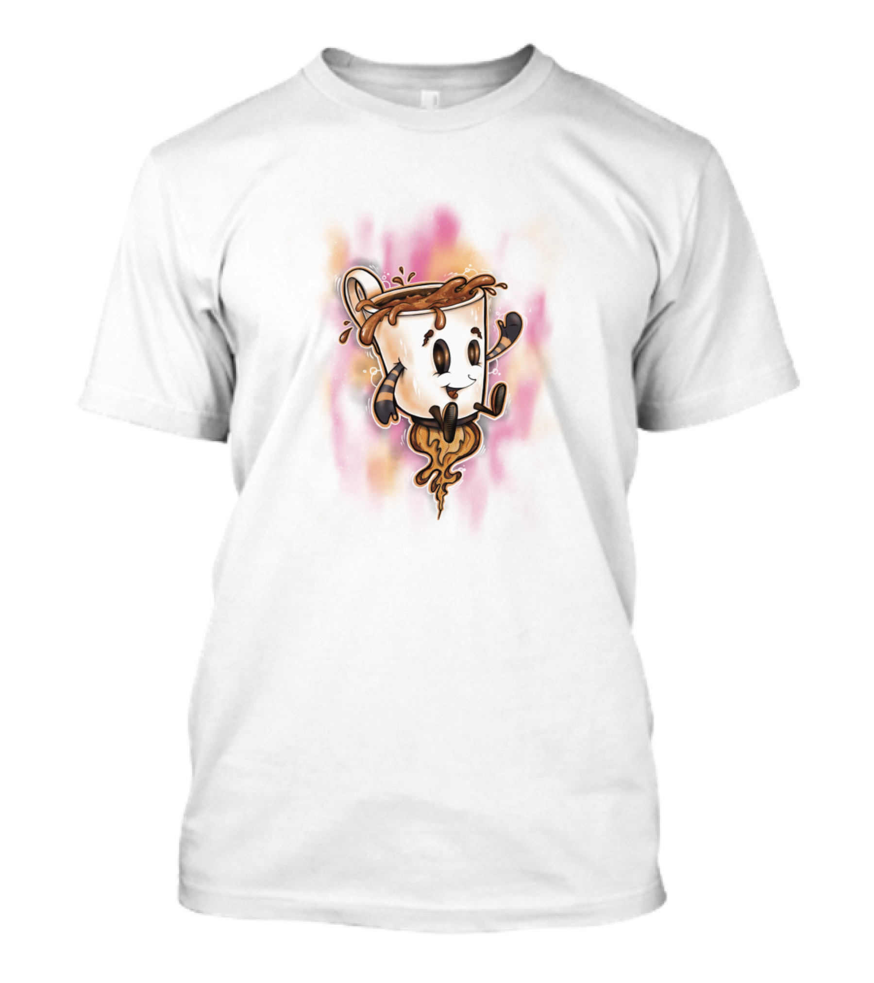 Joe Cafe Cute Coffee Cup Character With Whipped Topping And Splashes T-Shirt
