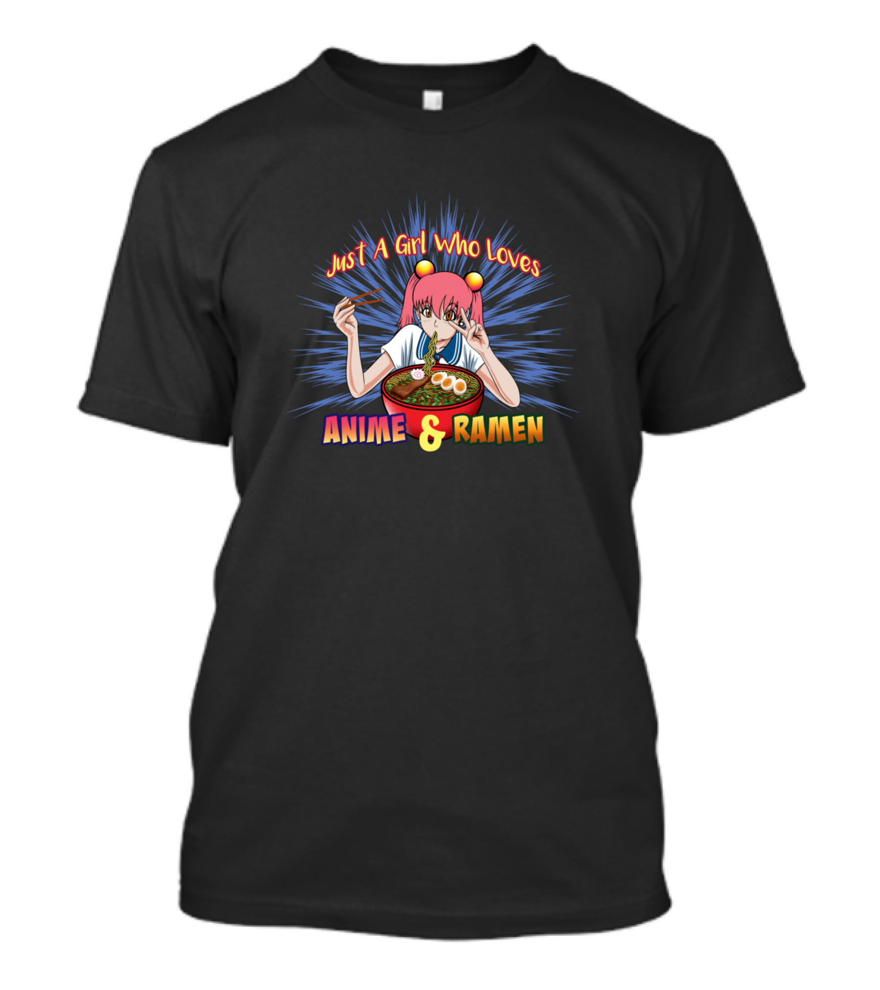 Just A Girl Who Loves Anime And Ramen Japanese Style Character With Noodles T-Shirt