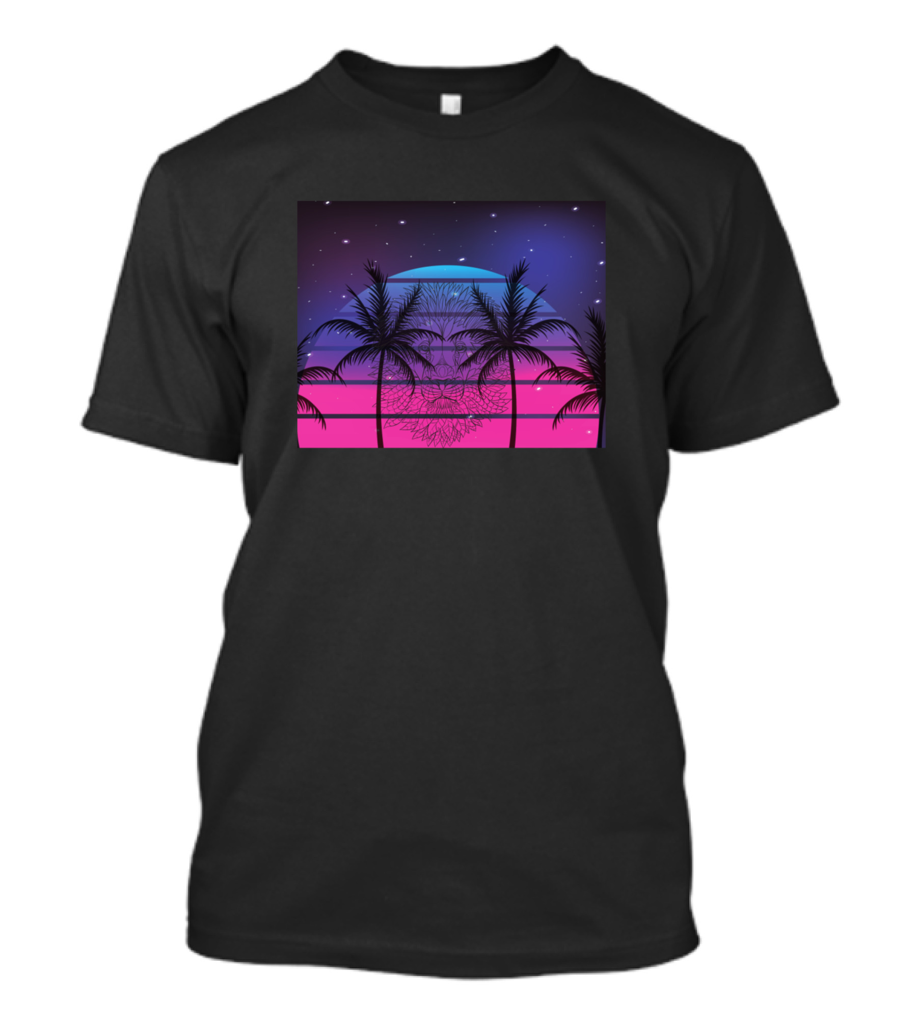 Lion Rise Palm Trees Retro Sunset Gradient T-Shirt