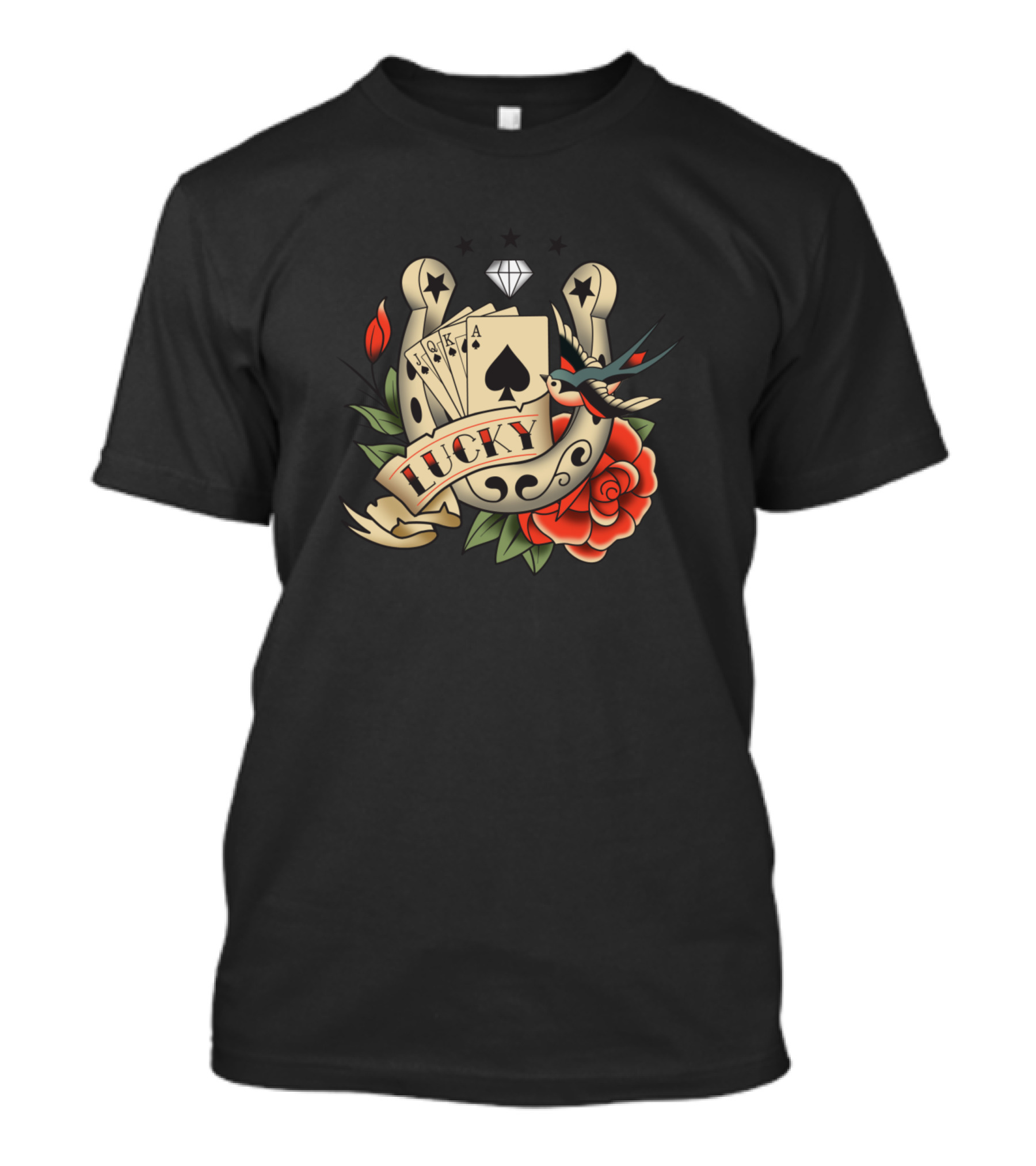 Lucky Card Horseshoe Rose Tattoo T-Shirt