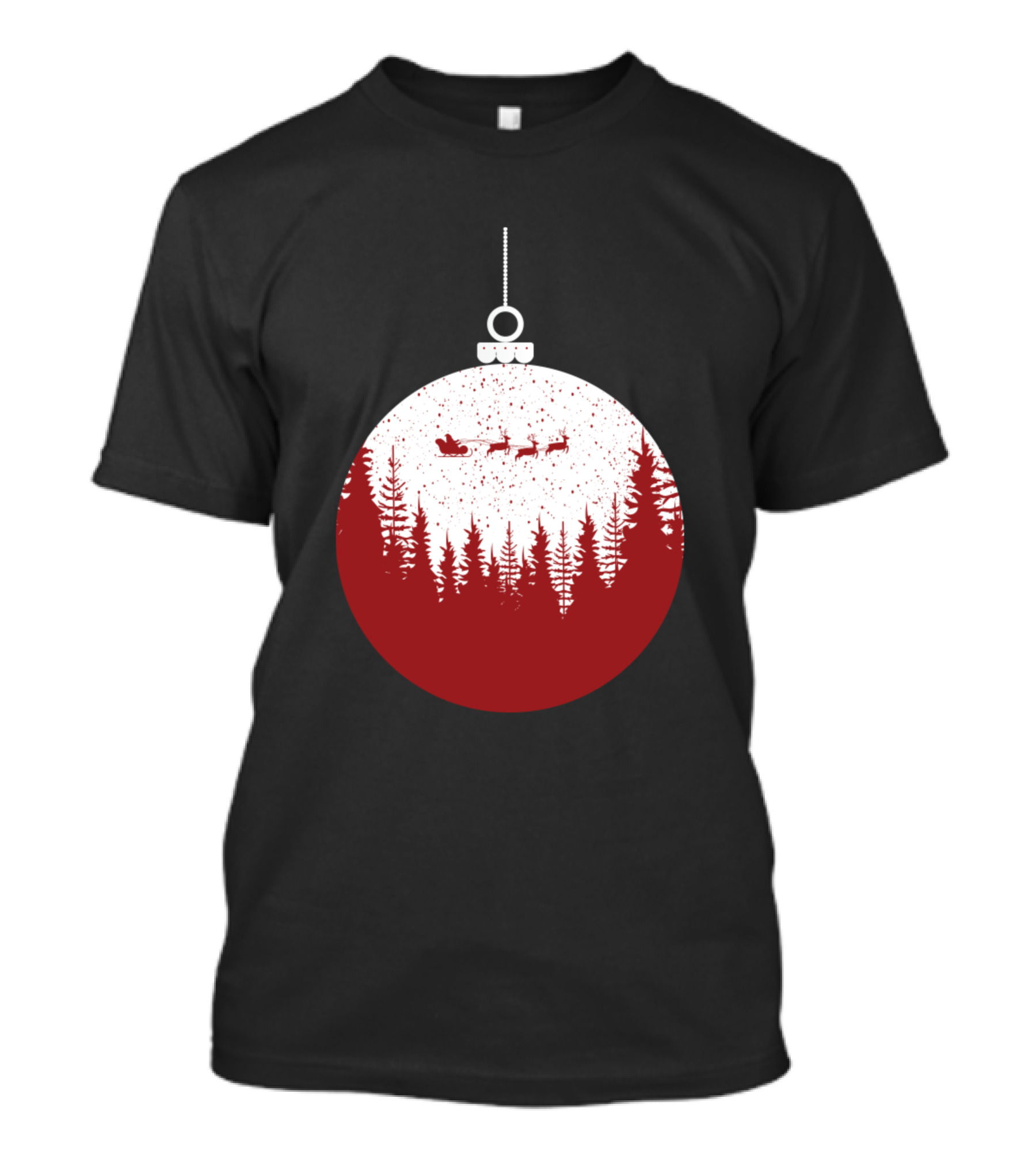 Merry Christmas And Happy New Year Festive Ornament With Santa Sleigh And Pine Trees T-Shirt