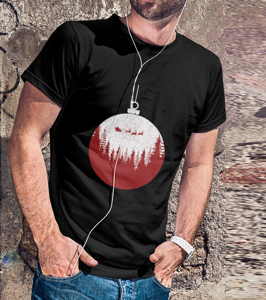 Merry Christmas And Happy New Year Festive Ornament With Santa Sleigh And Pine Trees T-Shirt