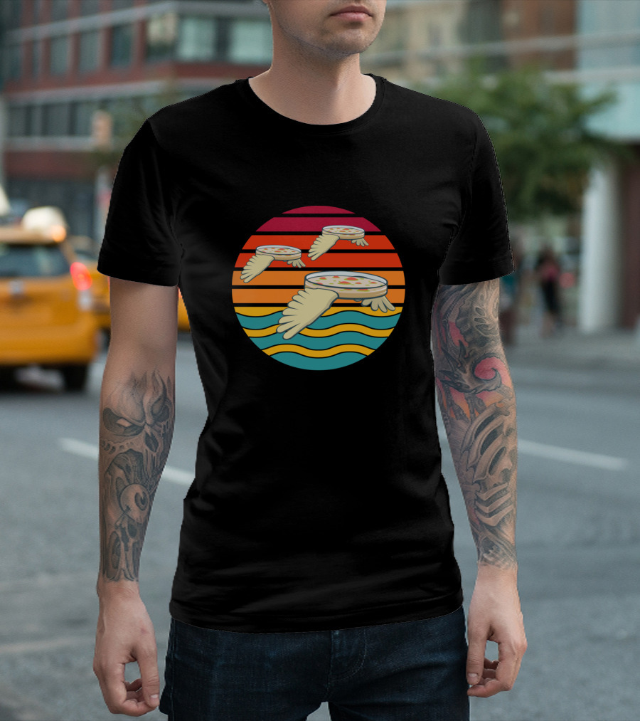 Retro Sunset Wavy Pizza with Wings in Petri Dish T-Shirt