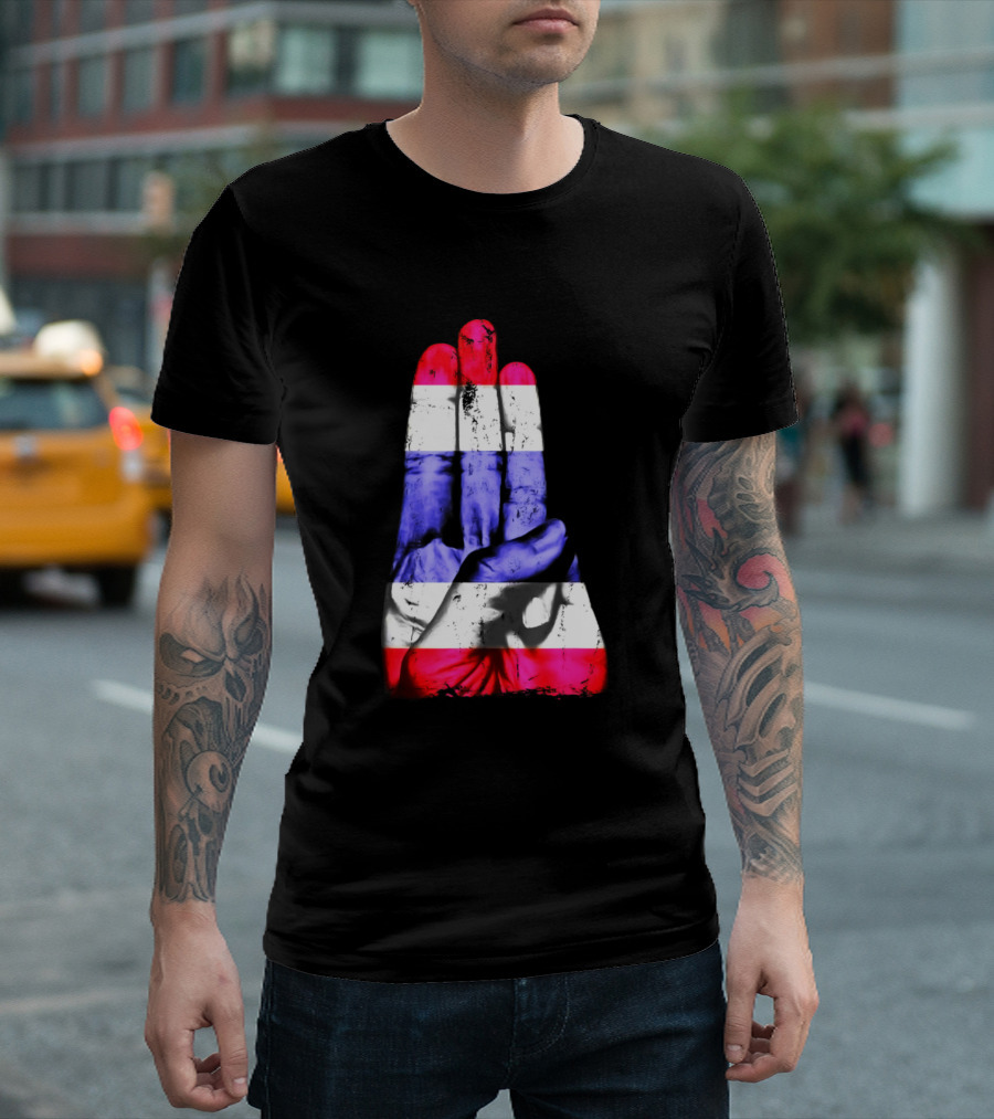 Thailand Strong Democracy Now Free Thai Support Hand Gesture Flag Colors T-Shirt