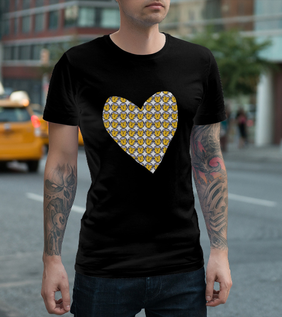Yellow Cat Faces Heart T-Shirt