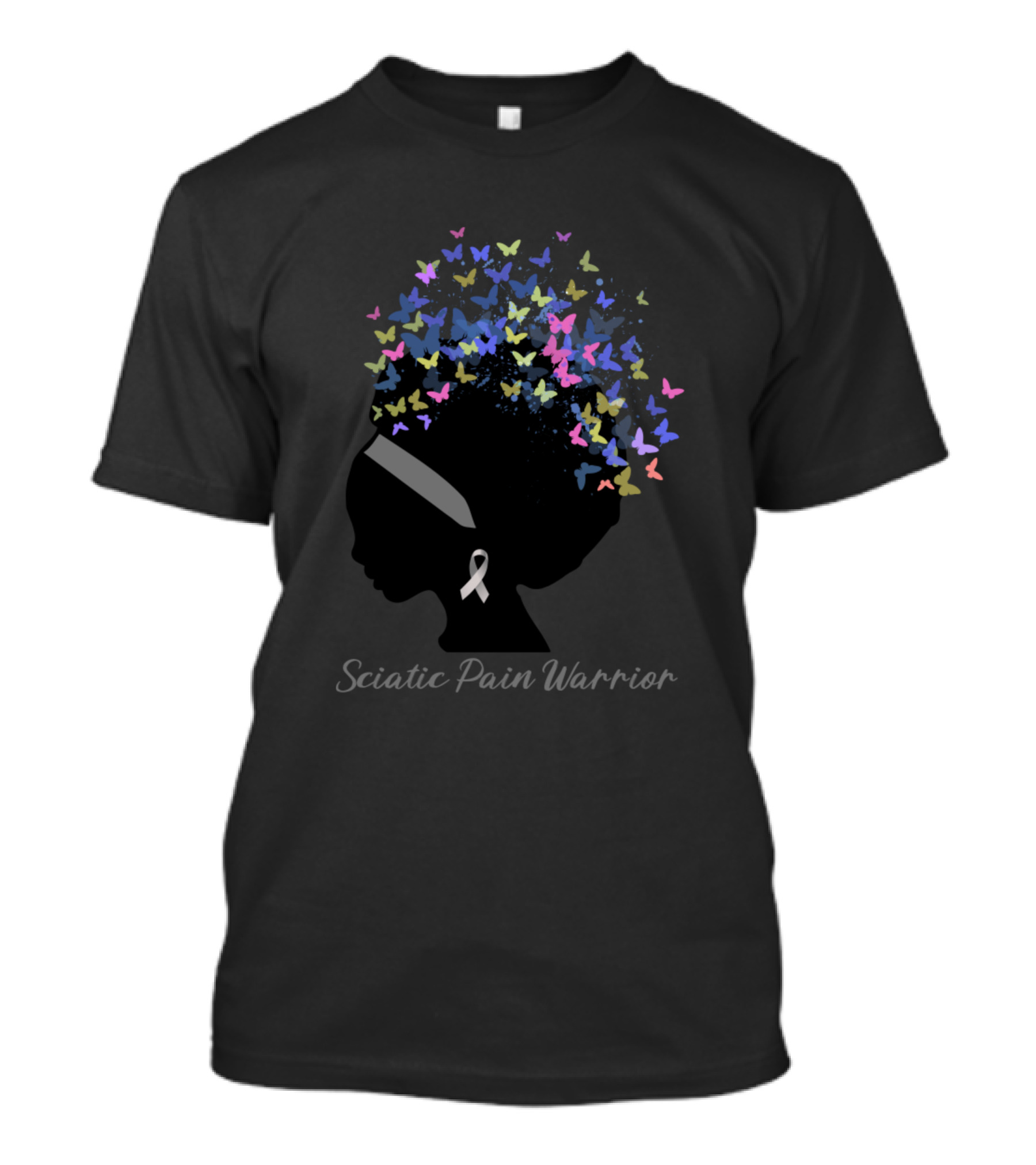 Sciatic Pain Warrior Black Women Butterfly T-Shirt