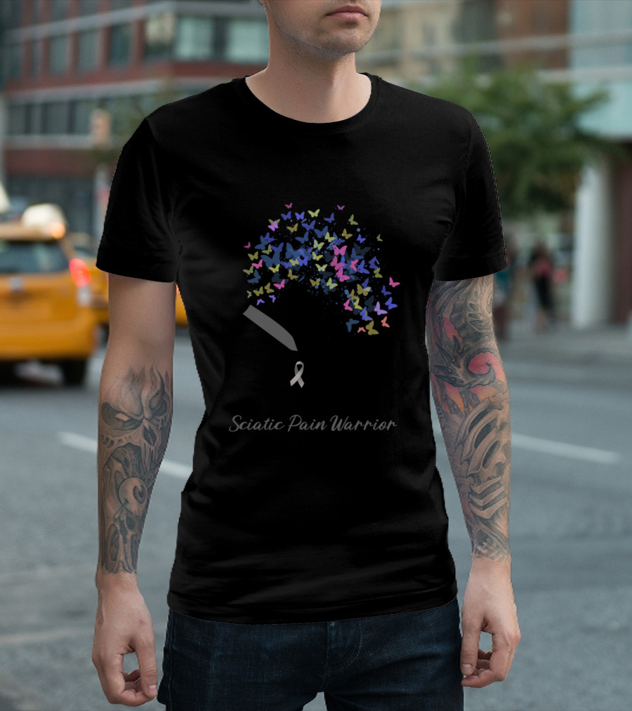 Sciatic Pain Warrior Black Women Butterfly T-Shirt