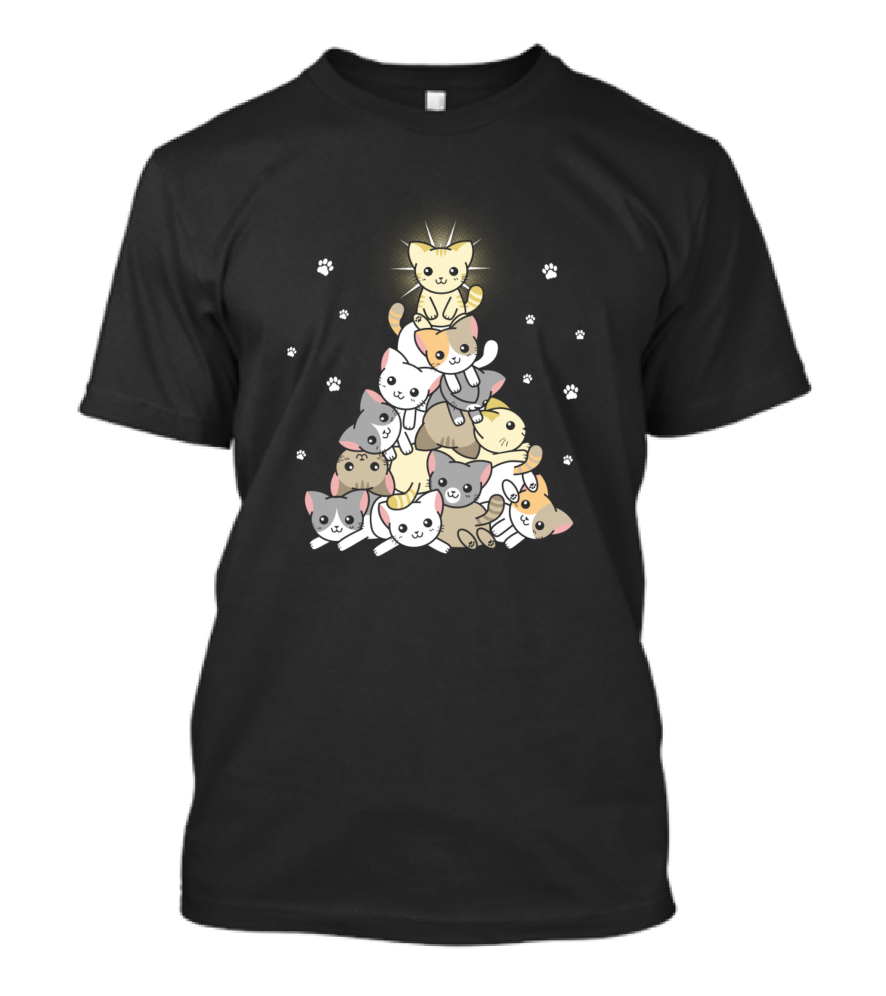 Stacked Cats Christmas Tree Paws T-Shirt