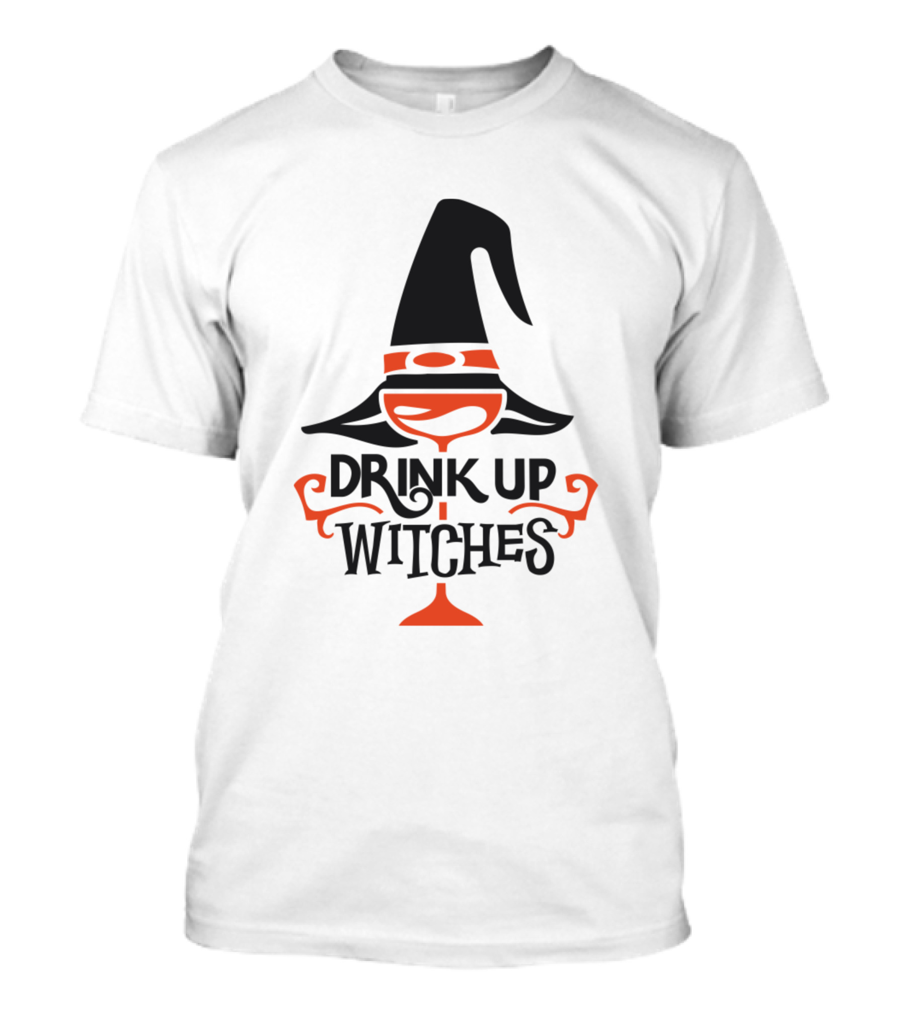 Drink Up Witches Hat And Wine Glass Halloween Humor T-Shirt