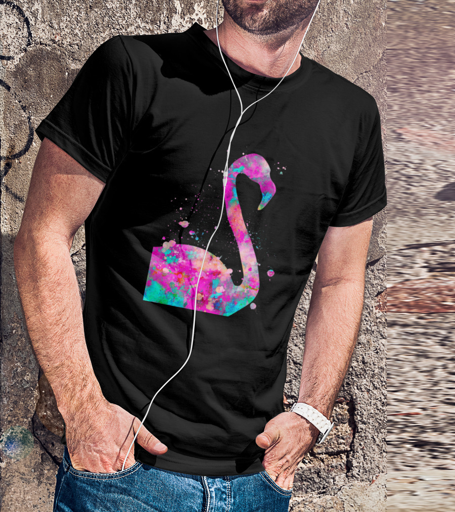 Flamingo Watercolor Neon Splash T-Shirt