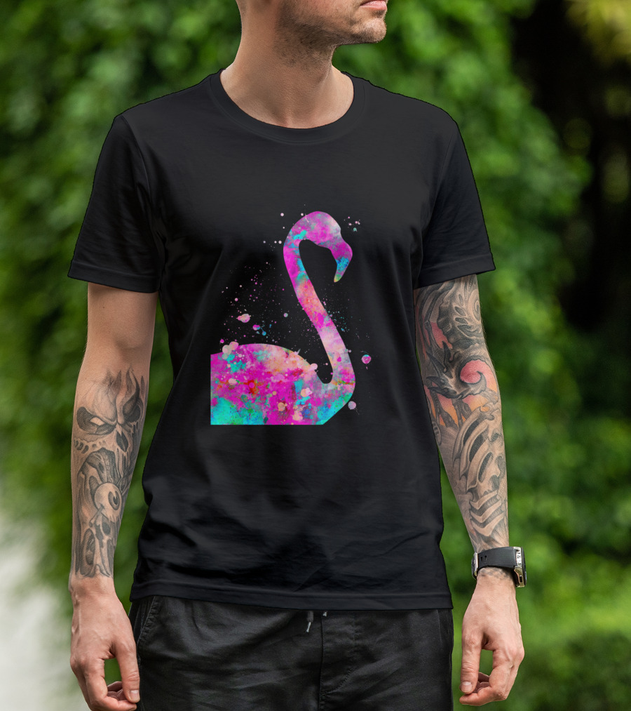 Flamingo Watercolor Neon Splash T-Shirt