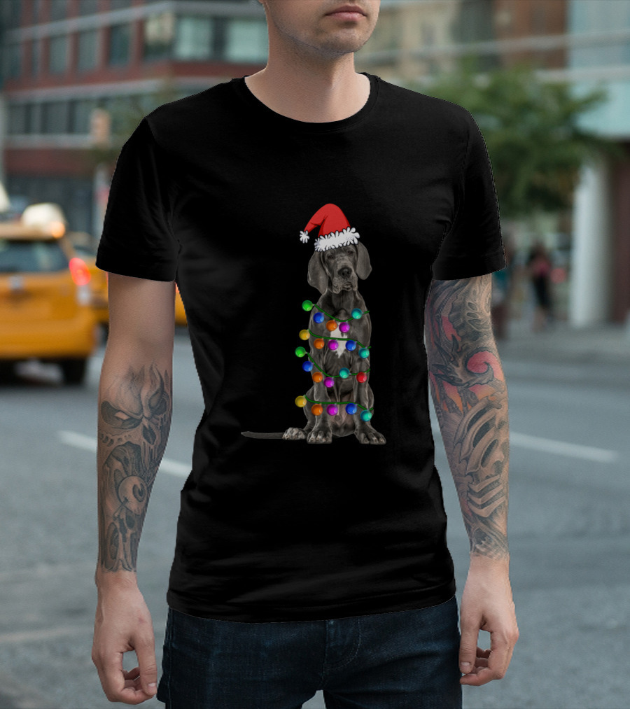 Great Dane Santa Christmas Lights Dog Lovers T-Shirt