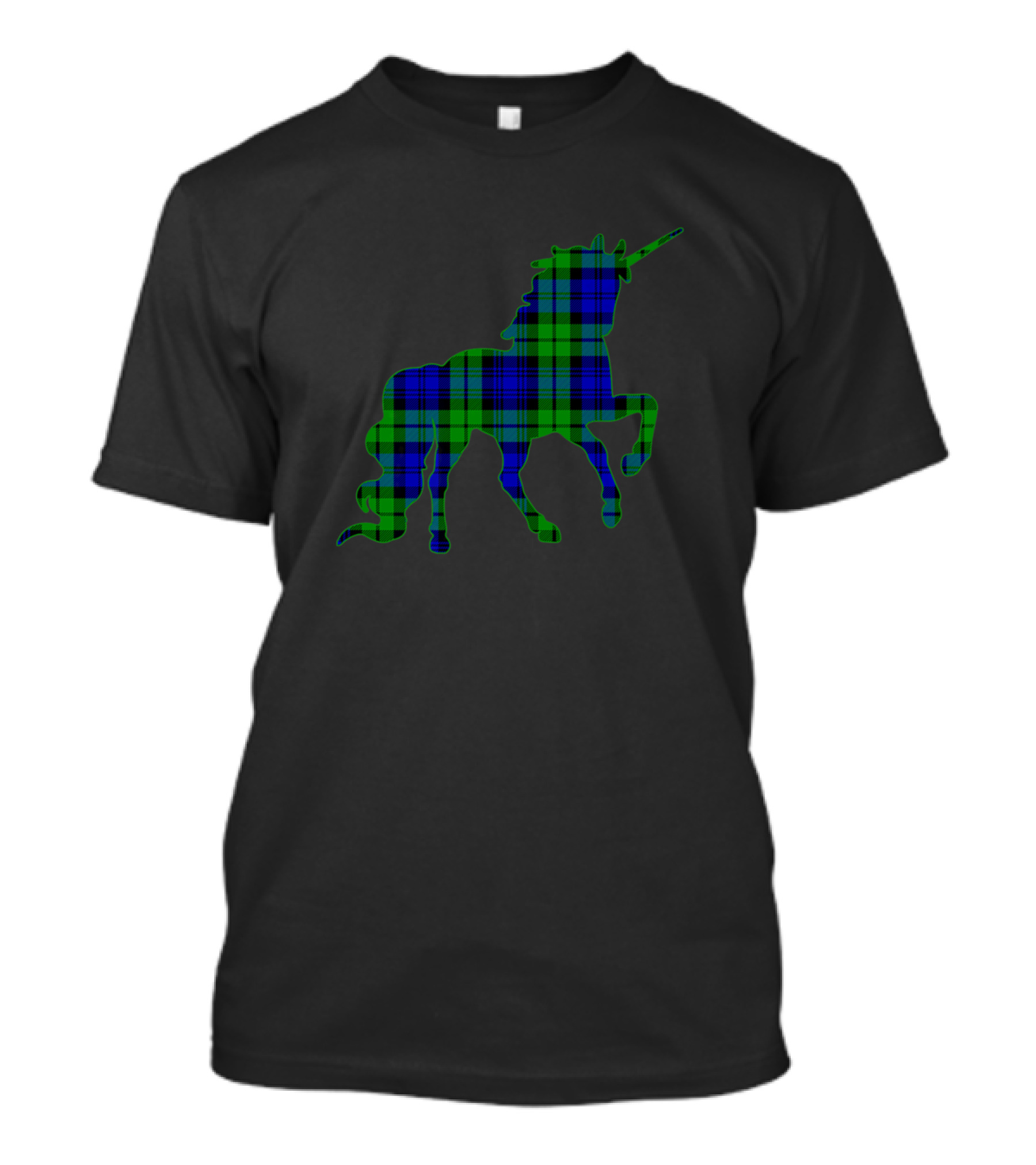 Green Plaid Campbell Scottish Tartan Unicorn Anima T-Shirt
