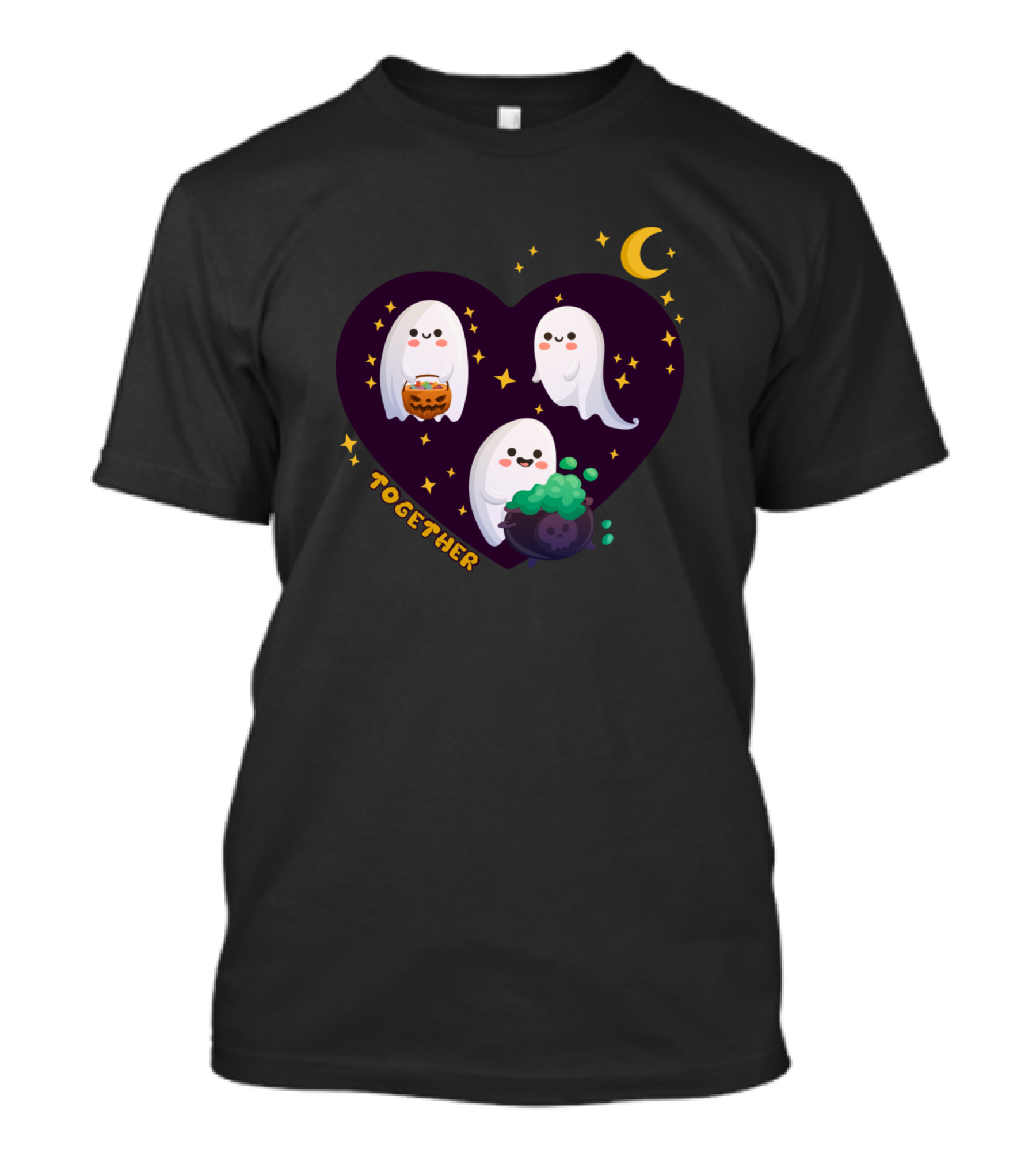 Happy Halloween Together Ghosts With Stars And Moon T-Shirt