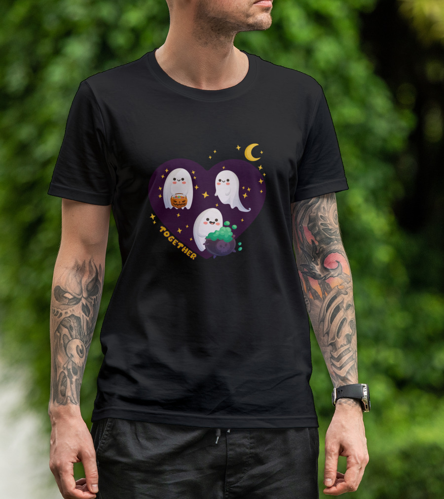 Happy Halloween Together Ghosts With Stars And Moon T-Shirt