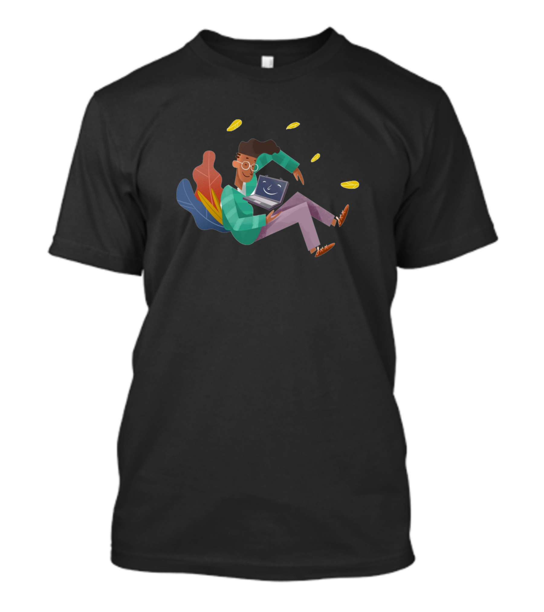 Home Working Digital Nomad With Laptop And Colorful Wings T-Shirt