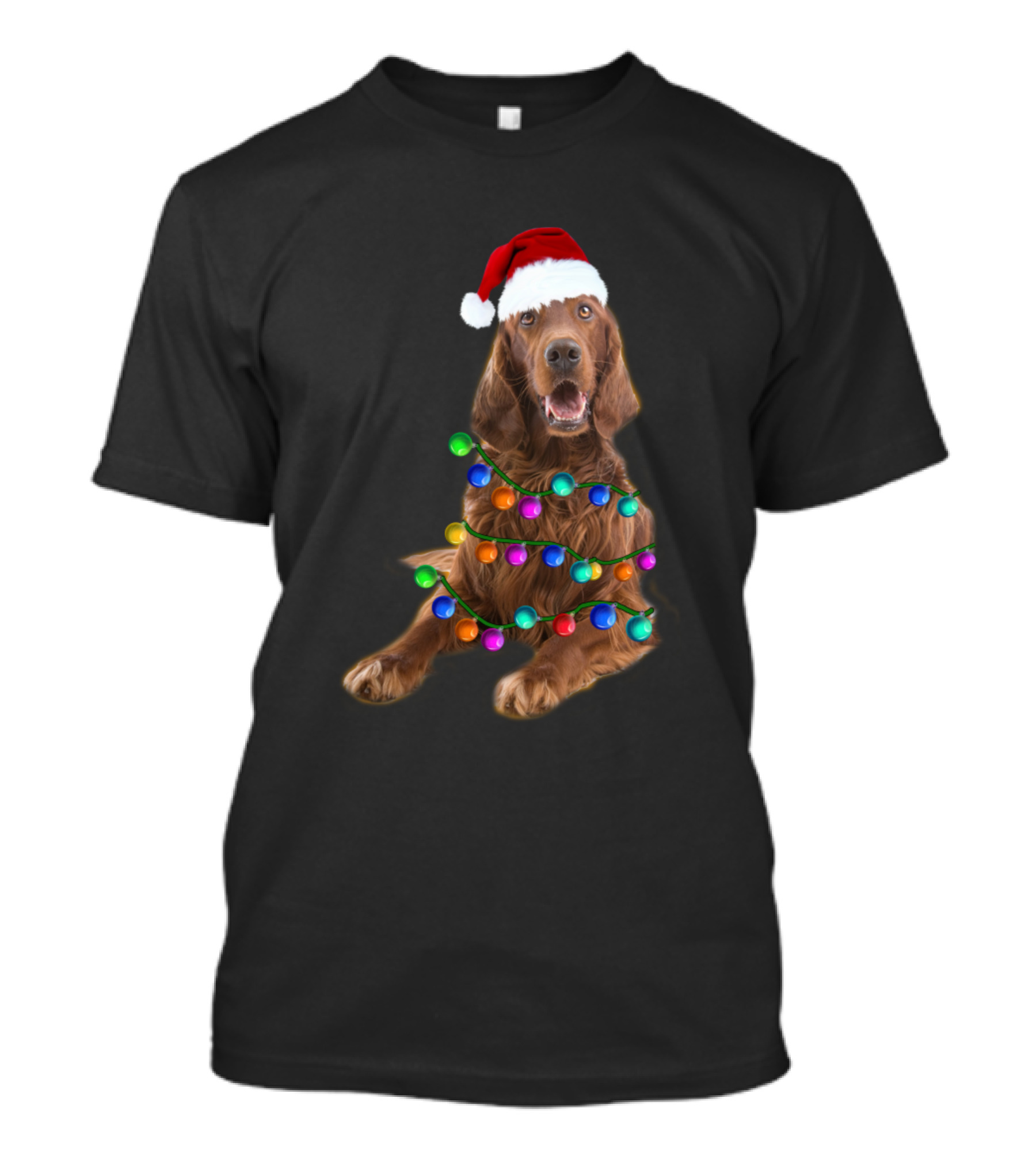 Irish Setter Christmas Lights Santa Hat Dog Lovers T-Shirt