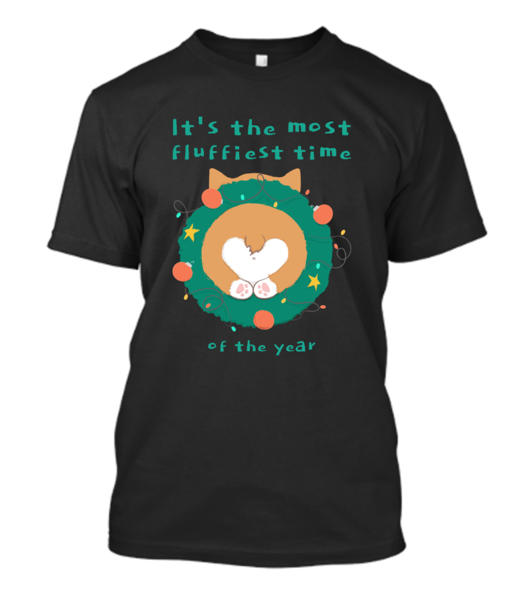 It's The Most Fluffiest Time Of The Year Cat In Wreath With Stars And Lights T-Shirt