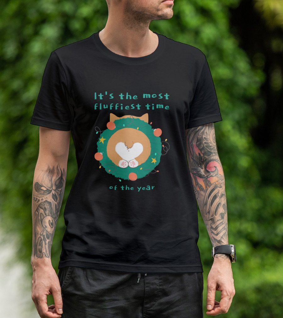 It's The Most Fluffiest Time Of The Year Cat In Wreath With Stars And Lights T-Shirt
