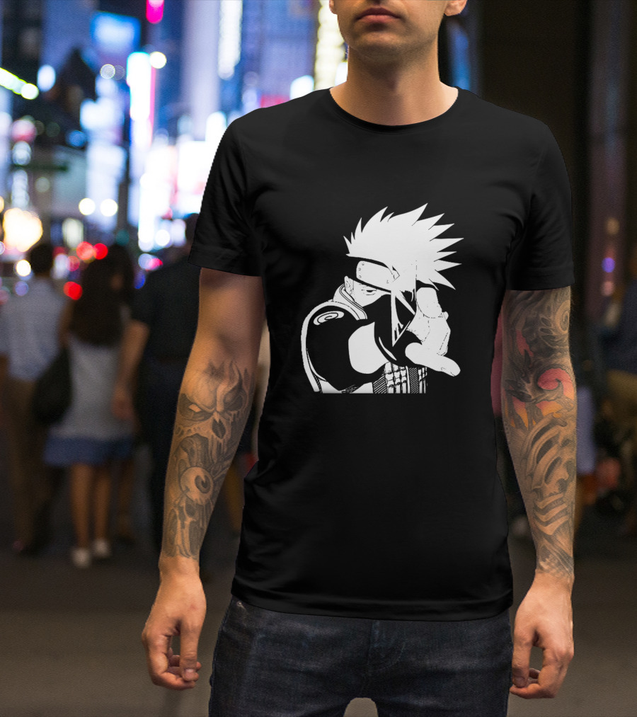 Kakashi Hatake Monochrome Anime Character Pose T-Shirt