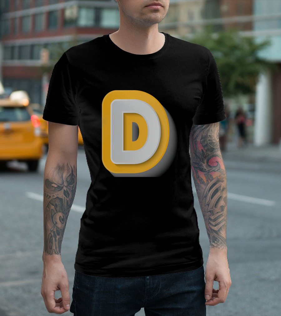 D Letter With Yellow And White 3D Layered Alphabet T-Shirt