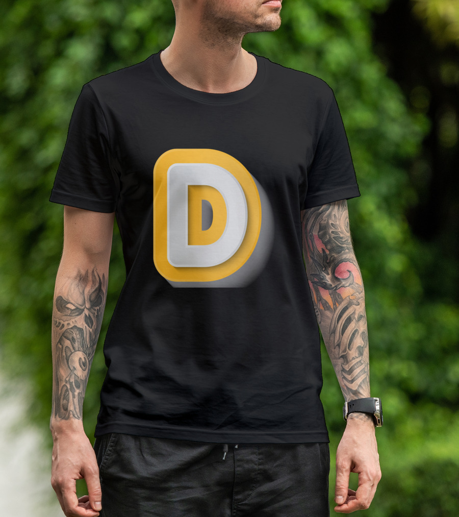 D Letter With Yellow And White 3D Layered Alphabet T-Shirt