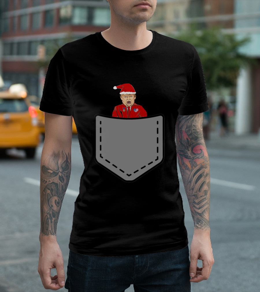 Santa Trump Funny Christmas Trump Pocket T-Shirt