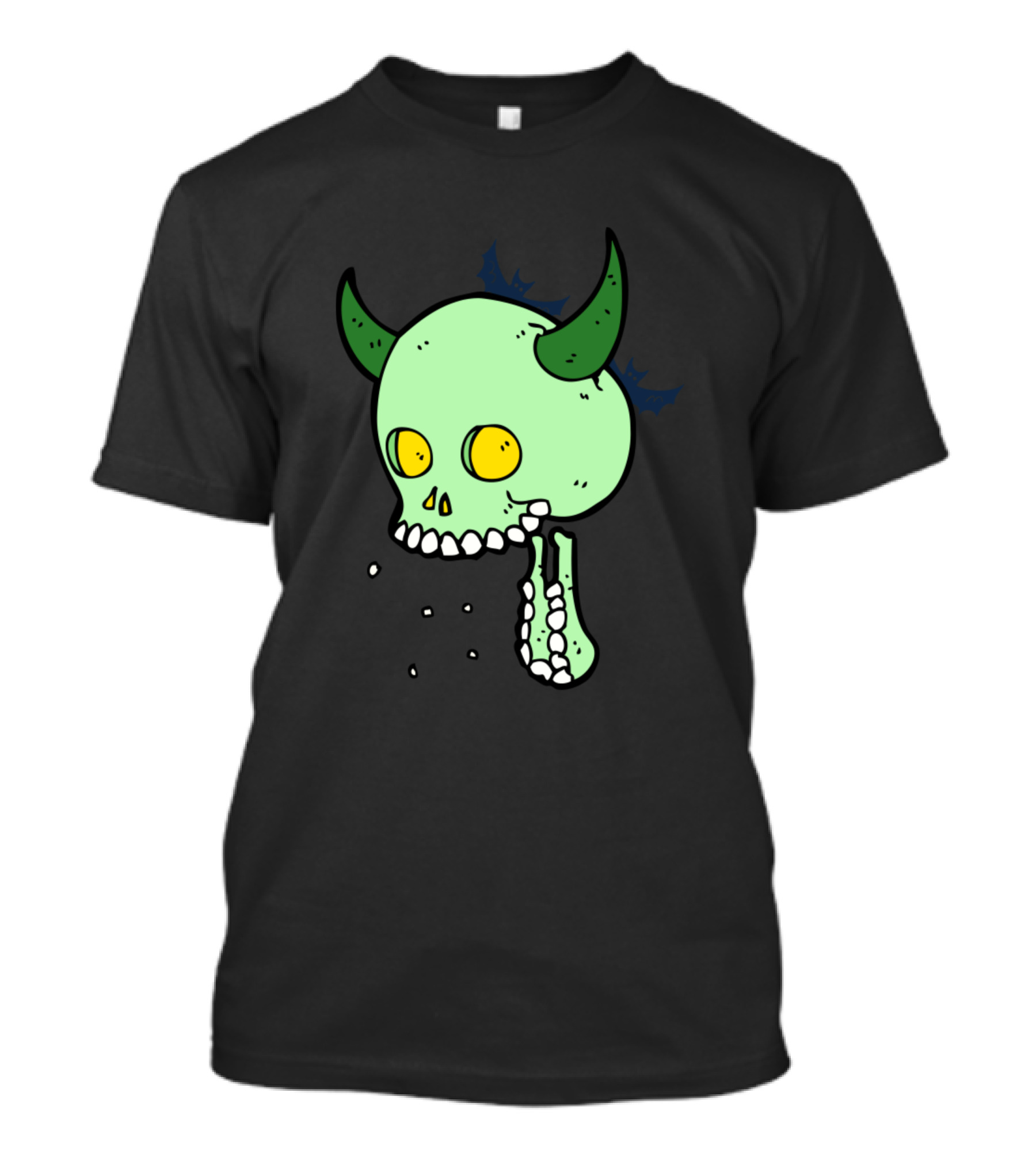Skuull Scary Halloween Sheep With Horns And Flying Bats T-Shirt