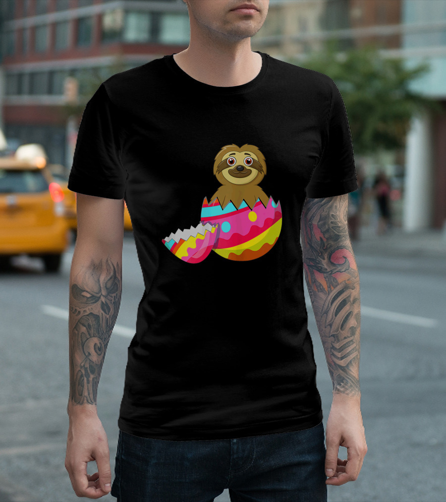 Funny Sloth in Colorful Easter Egg T-Shirt