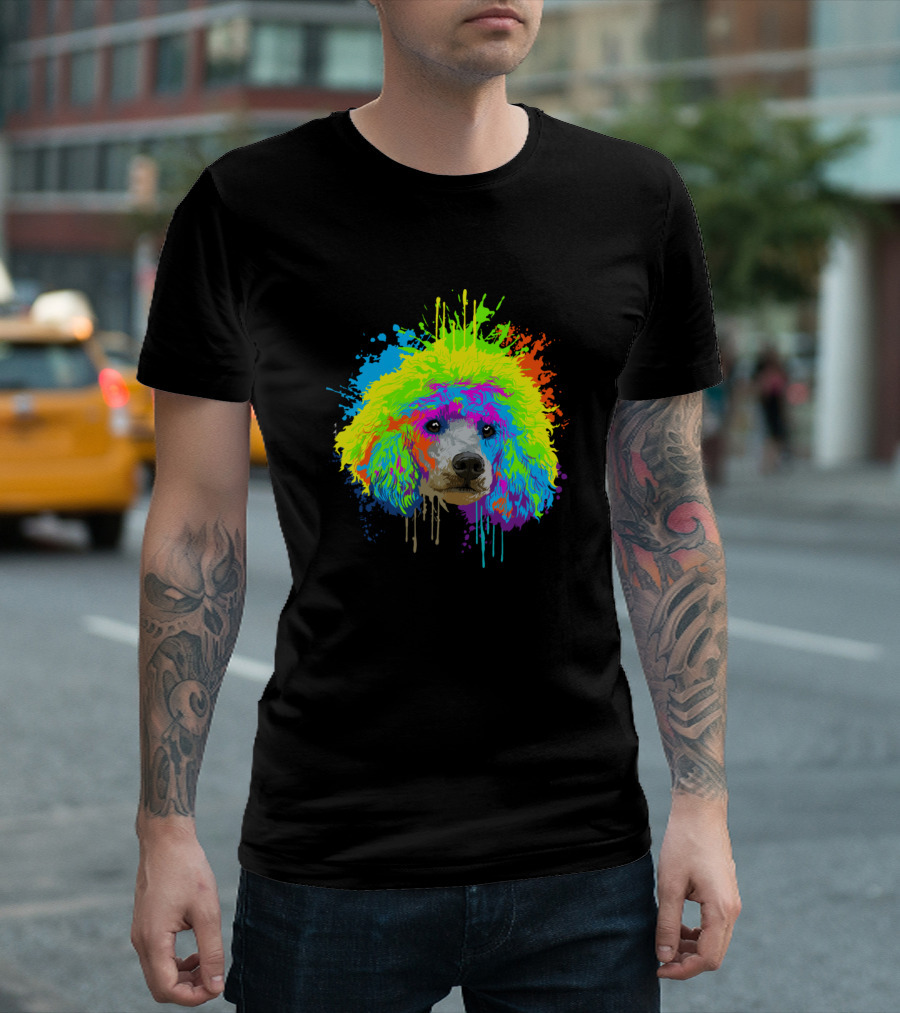 Colorful Dripping Splash Art Poodle Rainbow Hues T-Shirt