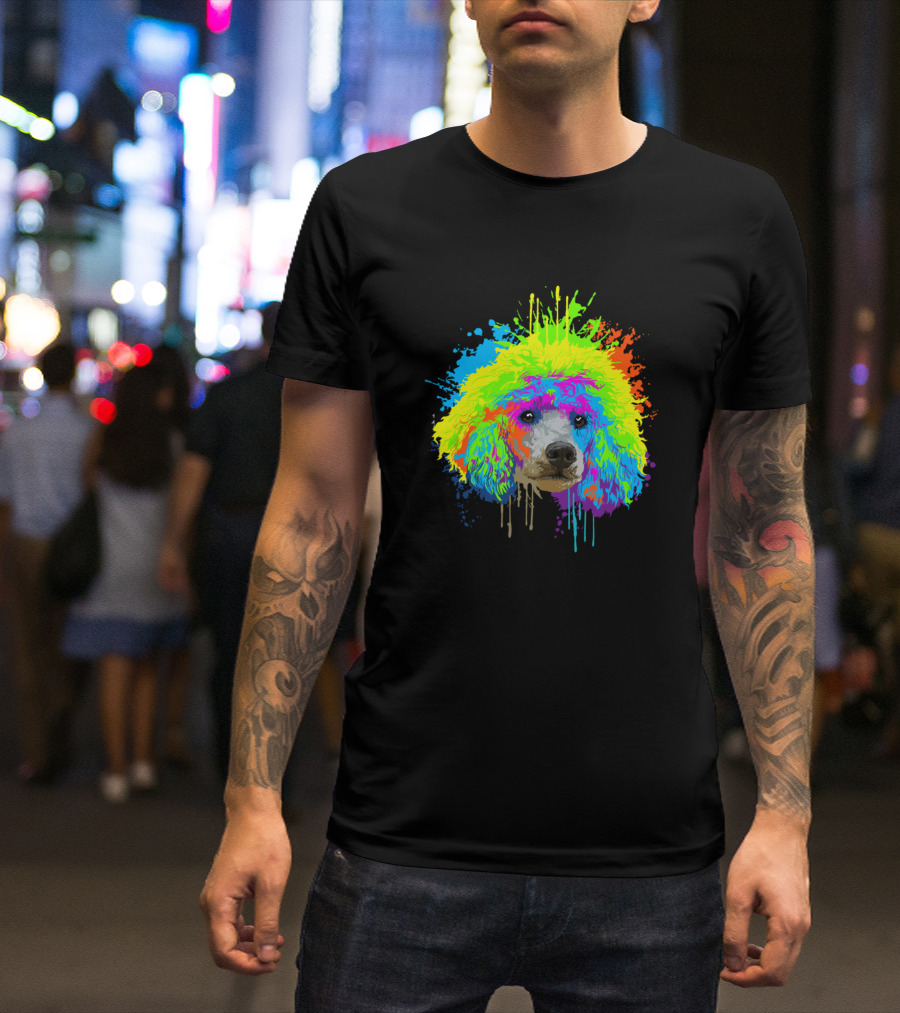 Colorful Dripping Splash Art Poodle Rainbow Hues T-Shirt