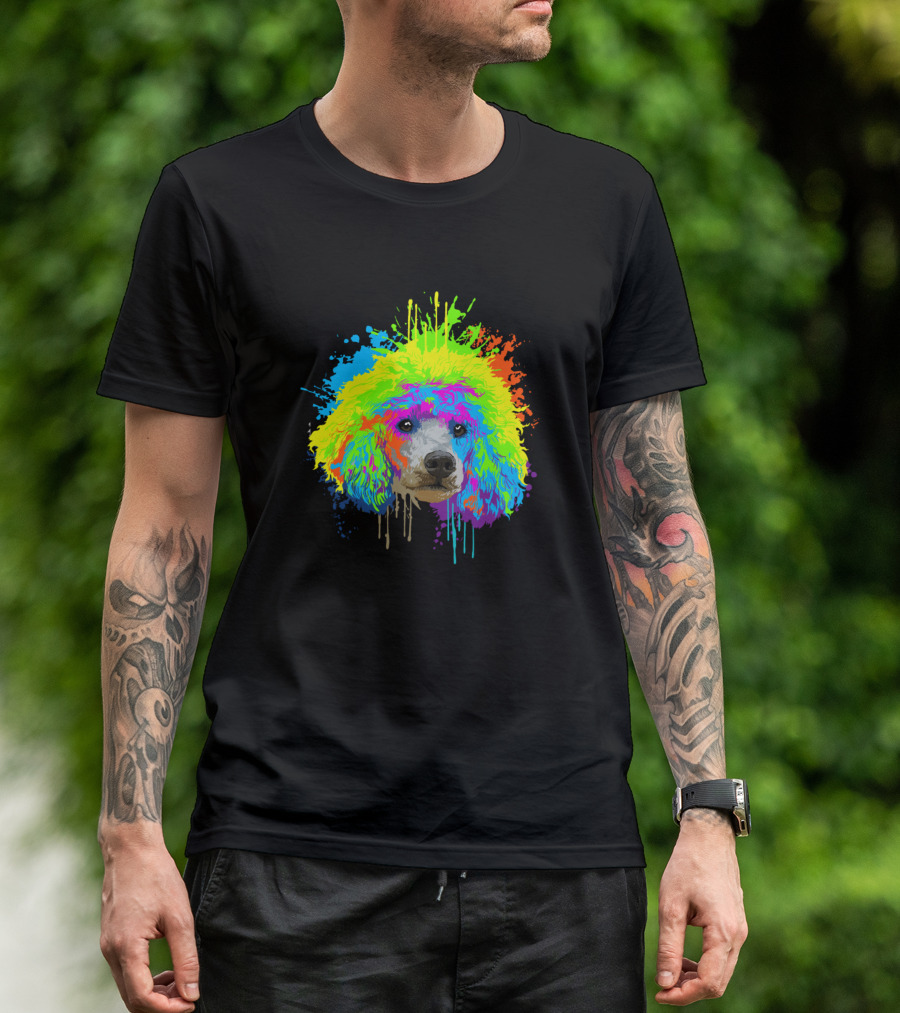 Colorful Dripping Splash Art Poodle Rainbow Hues T-Shirt