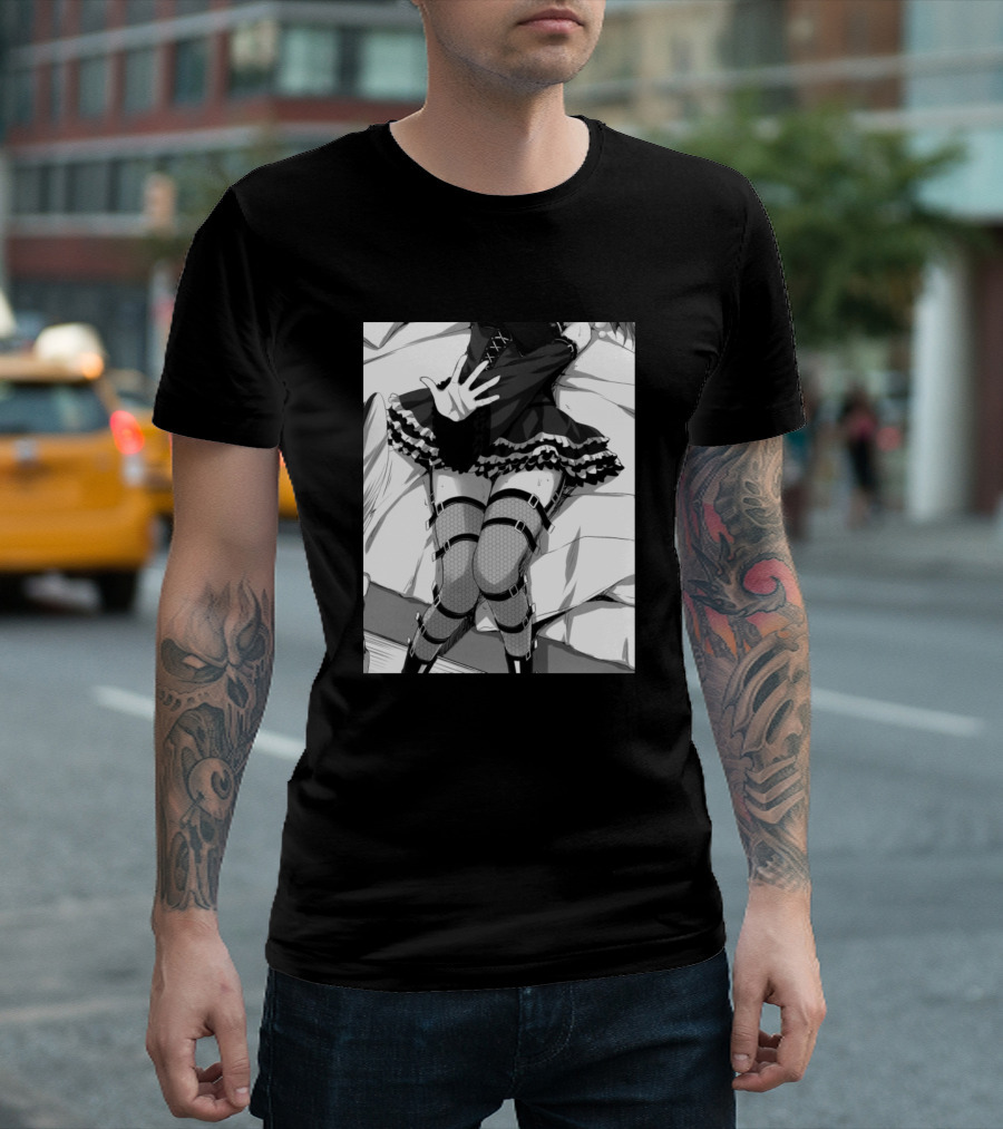 Stockings Manga Girl Fishnet Dress Manga Fashion Art Fiery Straps Velvet Goth T-Shirt
