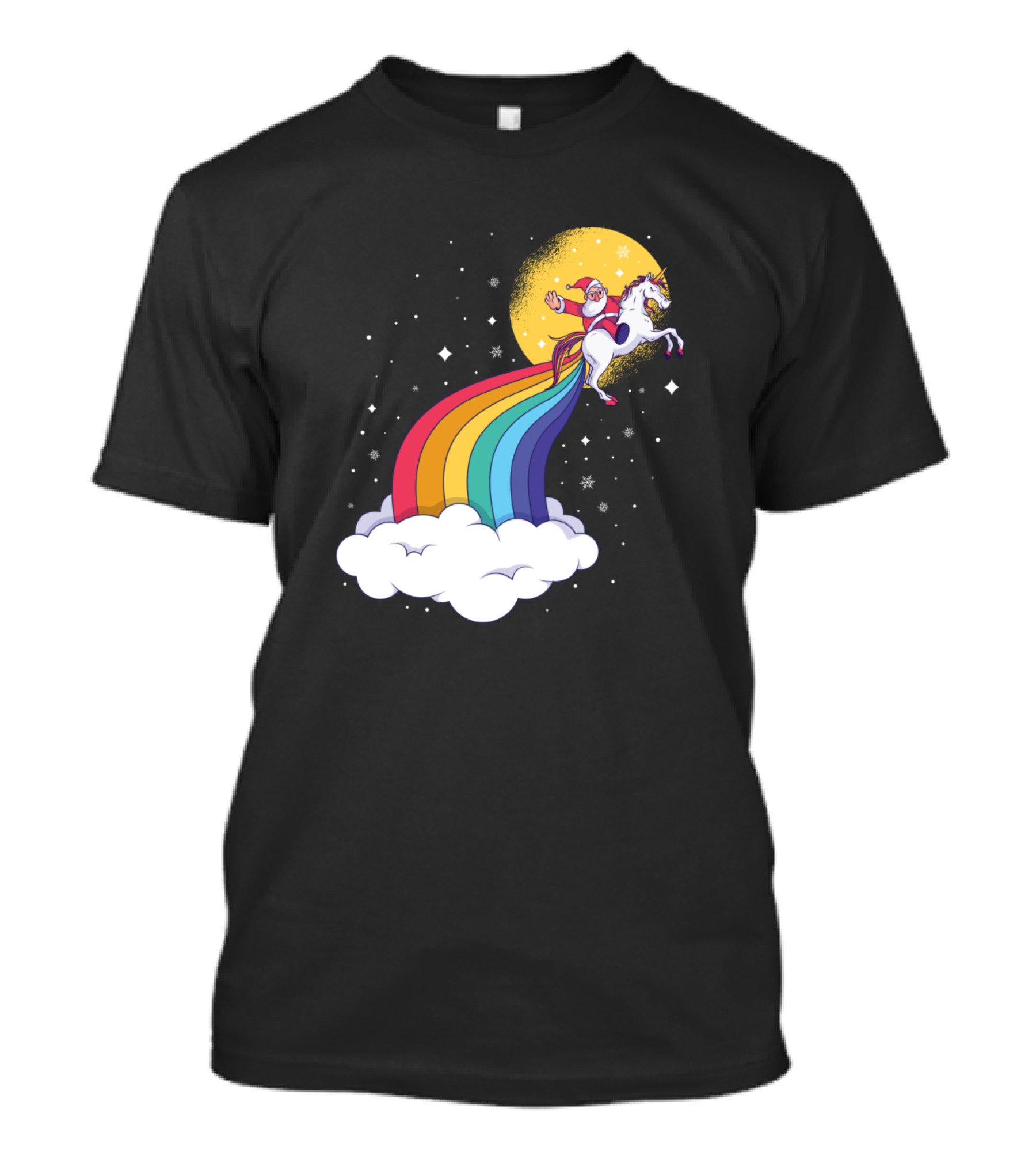 Santa Riding Unicorn Rainbow Fantasy T-Shirt