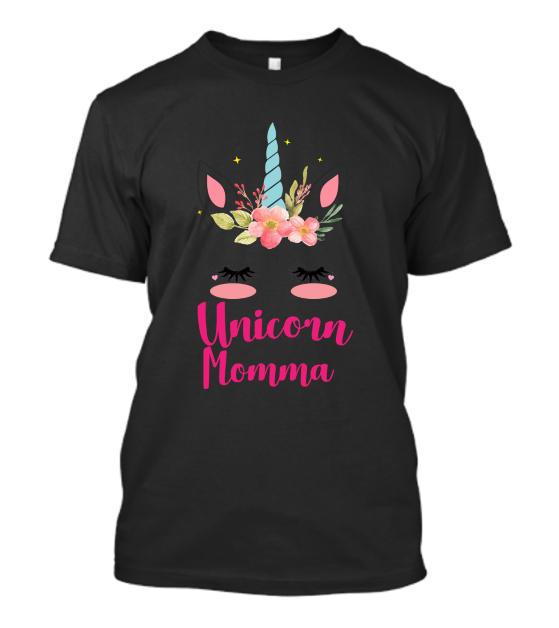 Unicorn Momma Floral Horn And Ears With Stars T-Shirt