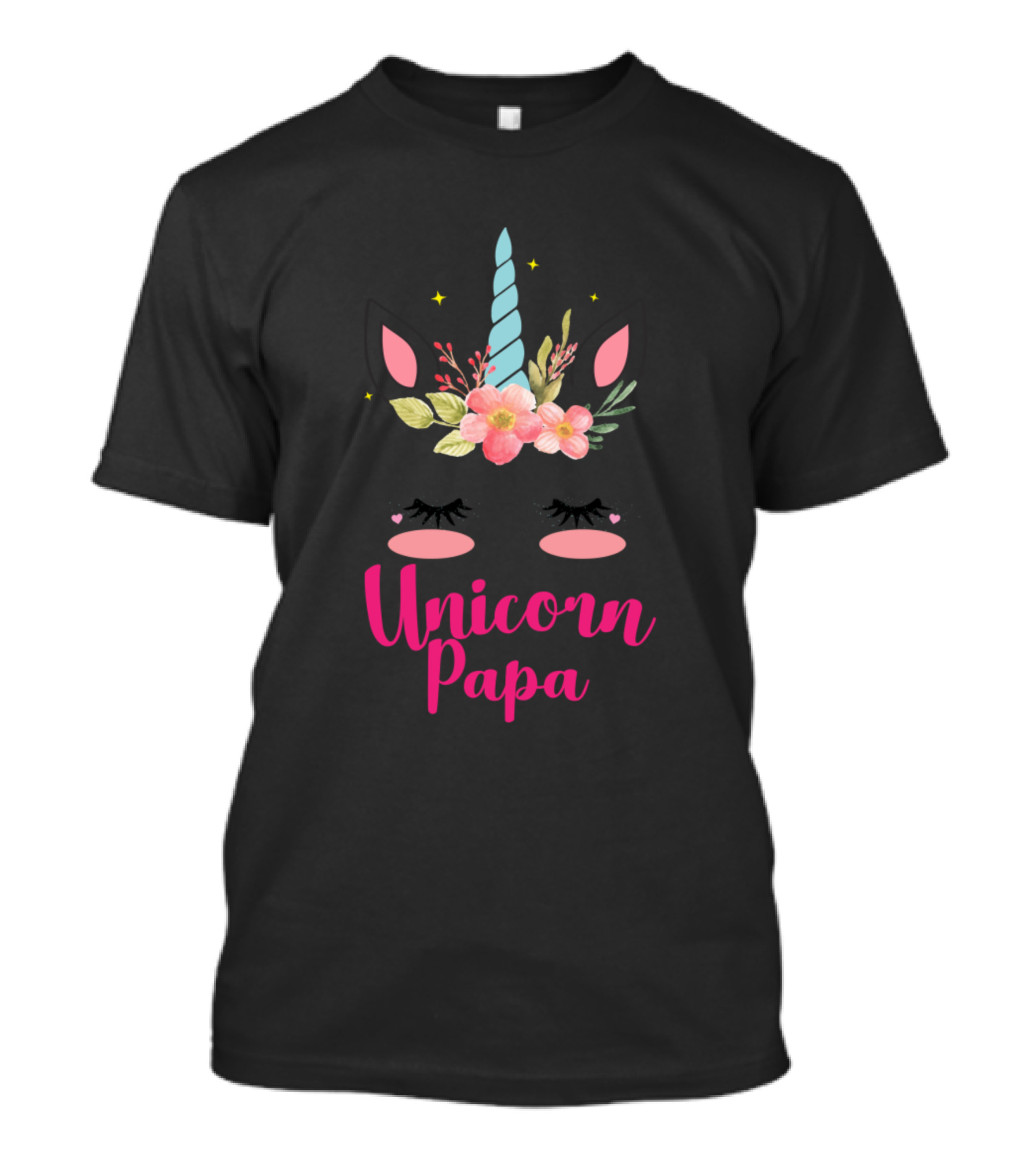 Unicorn Papa Floral Horn T-Shirt