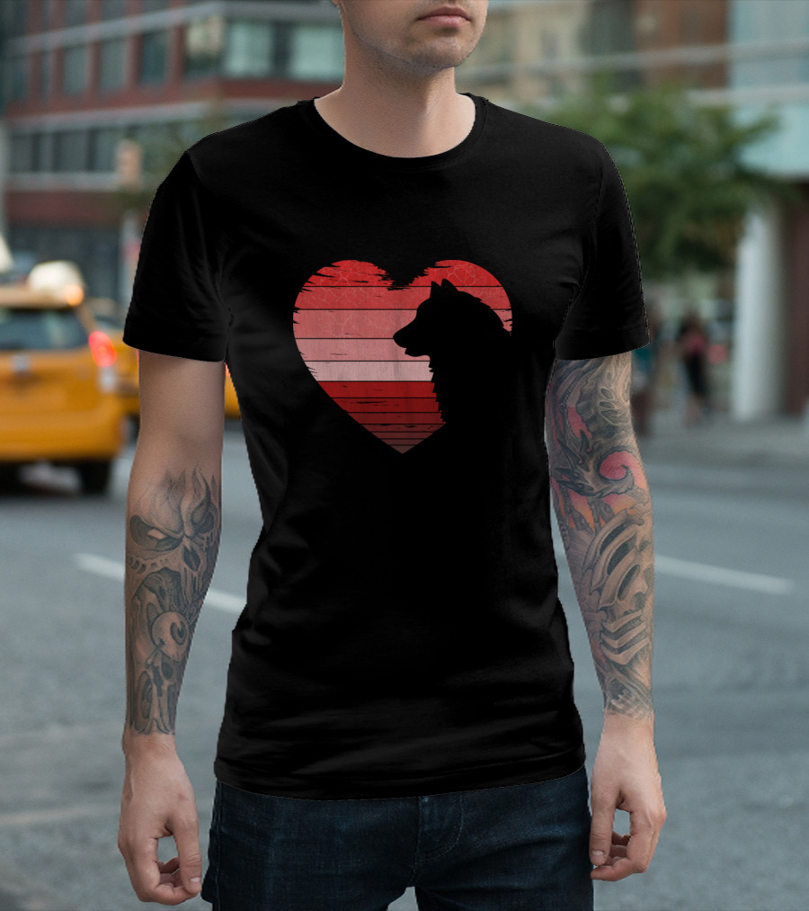 Alaskan Malamute Heart Silhouette Valentines Day Red Stripes T-Shirt