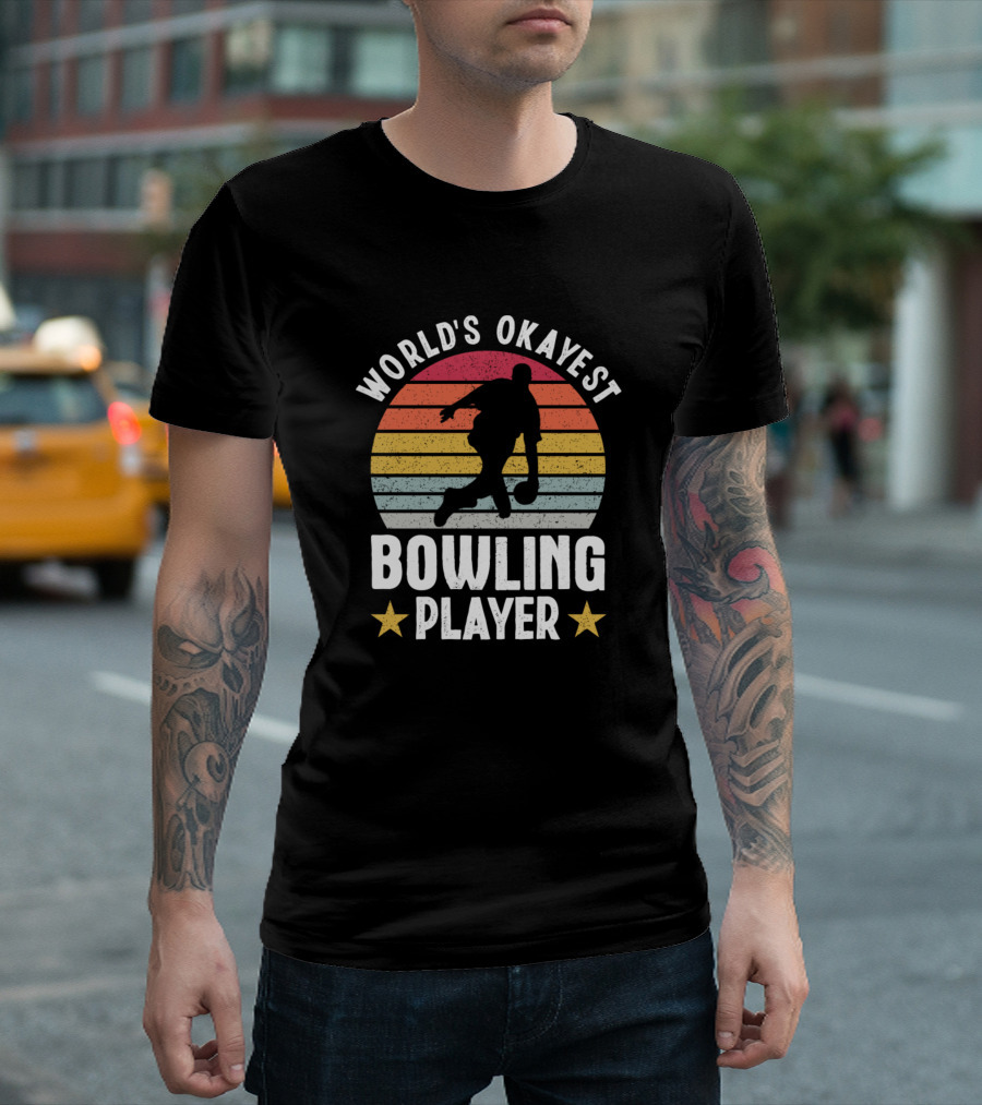 World's Okayest Bowling Player Retro Silhouette Funny Bowling T-Shirt