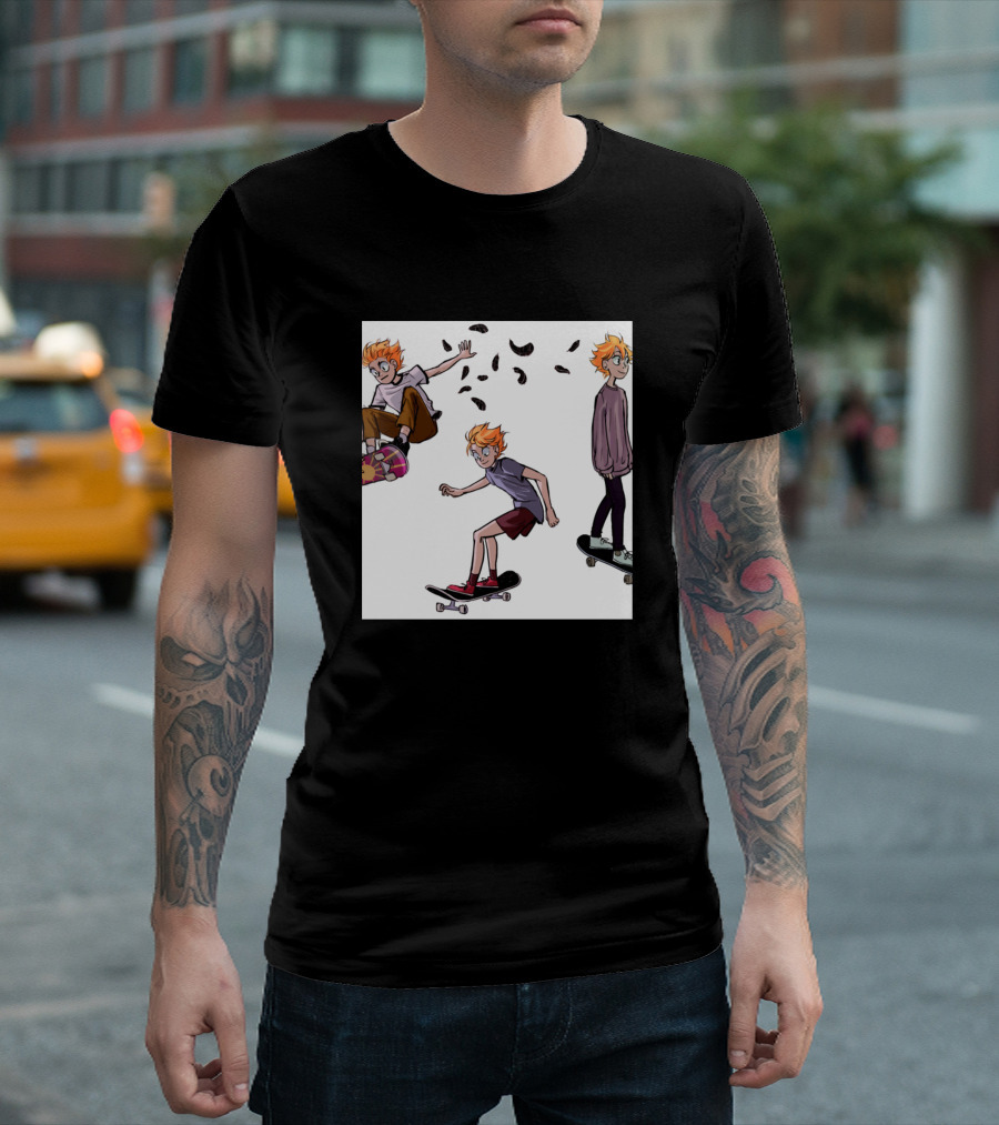 Anime Skateboarding Characters with Orange Hair T-Shirt