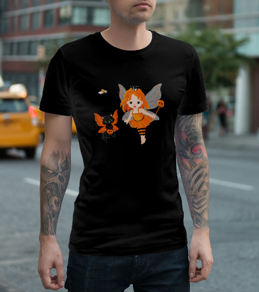Halloween Cat Little Witch Kitten Kitty Fairy Butterfly Pumpkin T-Shirt