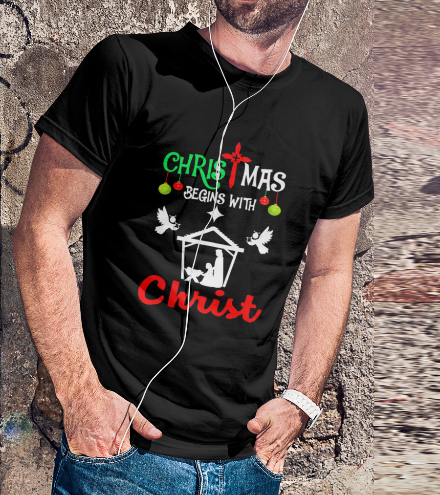 Christmas Begins With Christ Jesu Holiday Nativity Scene T-Shirt