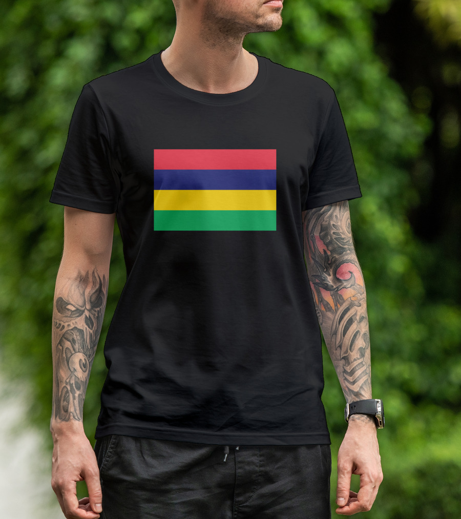 Flag Of Mauritius Red Blue Yellow Green Stripes T-Shirt