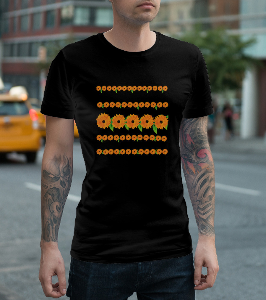 Gerbera Daisy Orange Rows With Leaves T-Shirt
