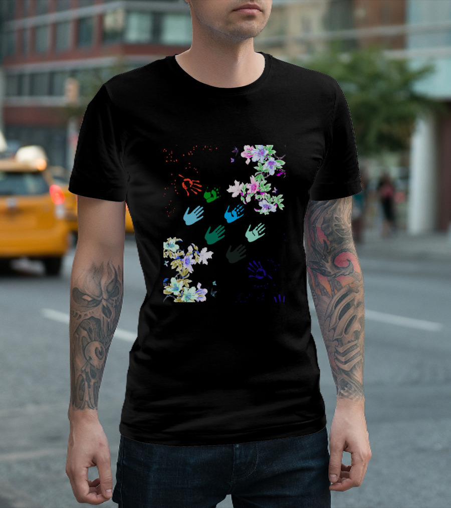 Hands Of Flower Multicolor Floral Bloom Harmony T-Shirt