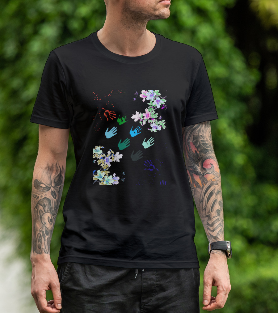 Hands Of Flower Multicolor Floral Bloom Harmony T-Shirt