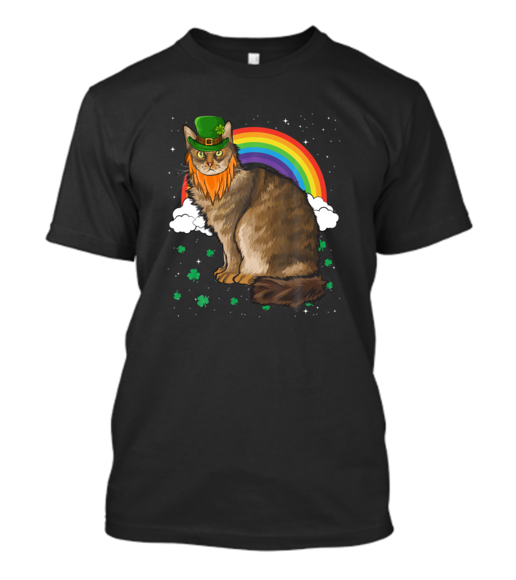 Laperm Cat In Leprechaun Hat With Rainbow Shamrocks St Patricks Day T-Shirt