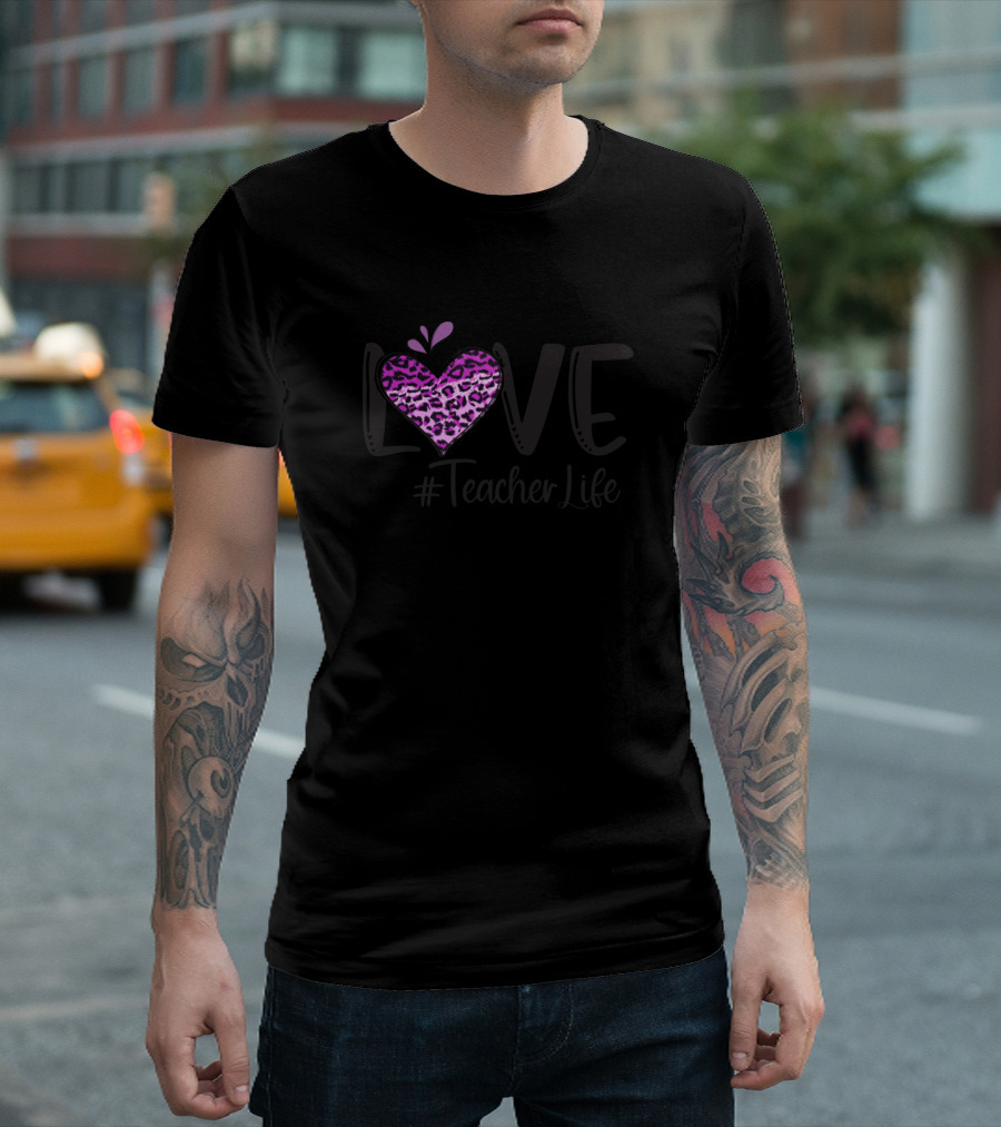 Love Teacher Life Pink Leopard Print Heart Valentine T-Shirt