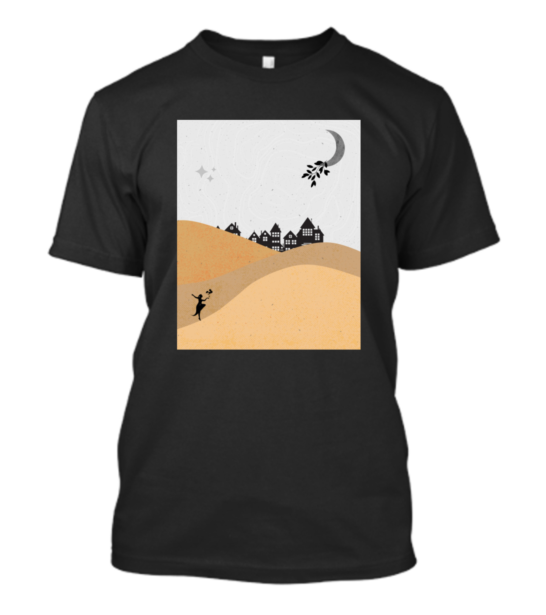Minimalist Moonlight Girl Hill Town T-Shirt